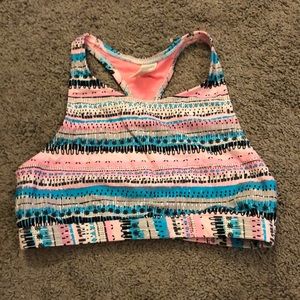 Pink and blue sports bra style bikini top